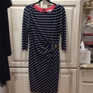 Jessica Howard Navy and White Striped Long Sleeve Dress